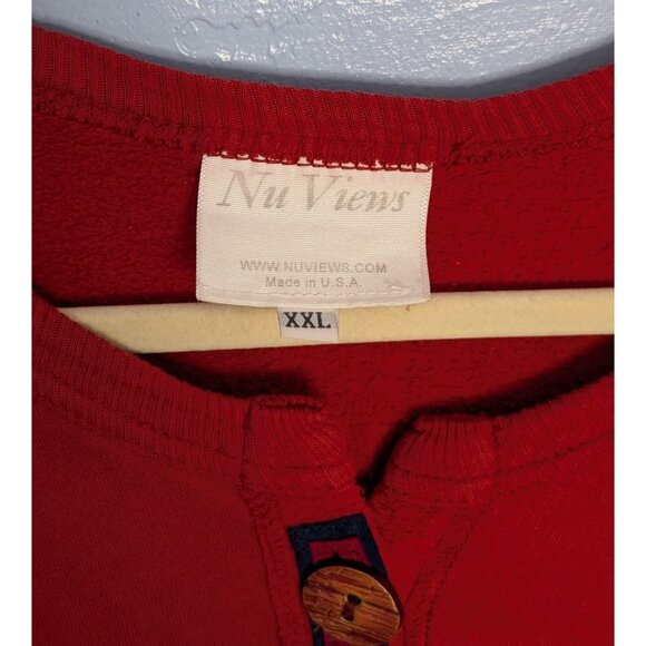 Nu Views Vintage Red Cardigan XXL 100% Cotton Button Abstract Embroidery - Picture 4 of 14